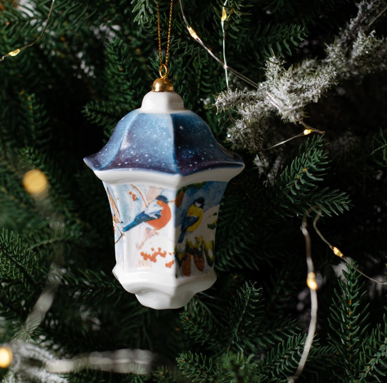 Фонарик Китайский темно-синий с птицами!!!! (фарфор) фото