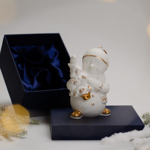 Снеговик с елкой фарфор (золото) фото