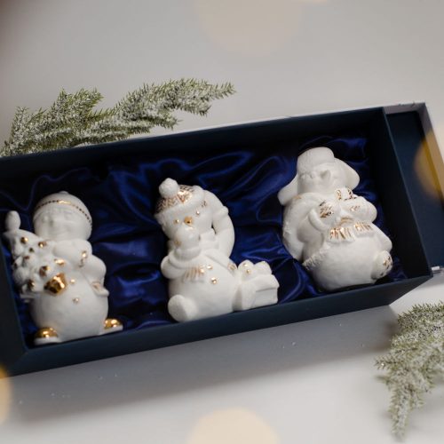 Набор Три Снеговика с золотом фарфор Набор Три Снеговика с золотом фарфор фото