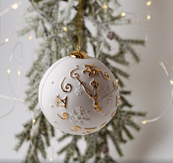 Шар ёлочный с часами  (фарфор, золото) СКИДКА фото