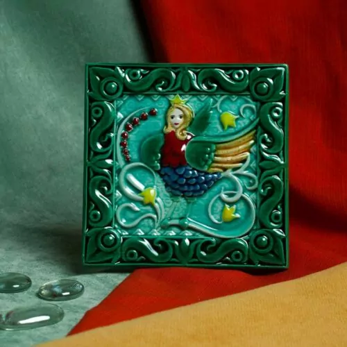 Изразец Сирин цветной зеленый фон фото