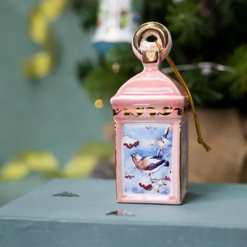 Фонарик Винтаж розовый с птицами фото